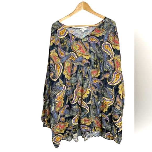 UMGEE Black Gold Colorful Paisley Swing Lightweight Top/Dress Balloon Sleeve - Picture 2 of 13